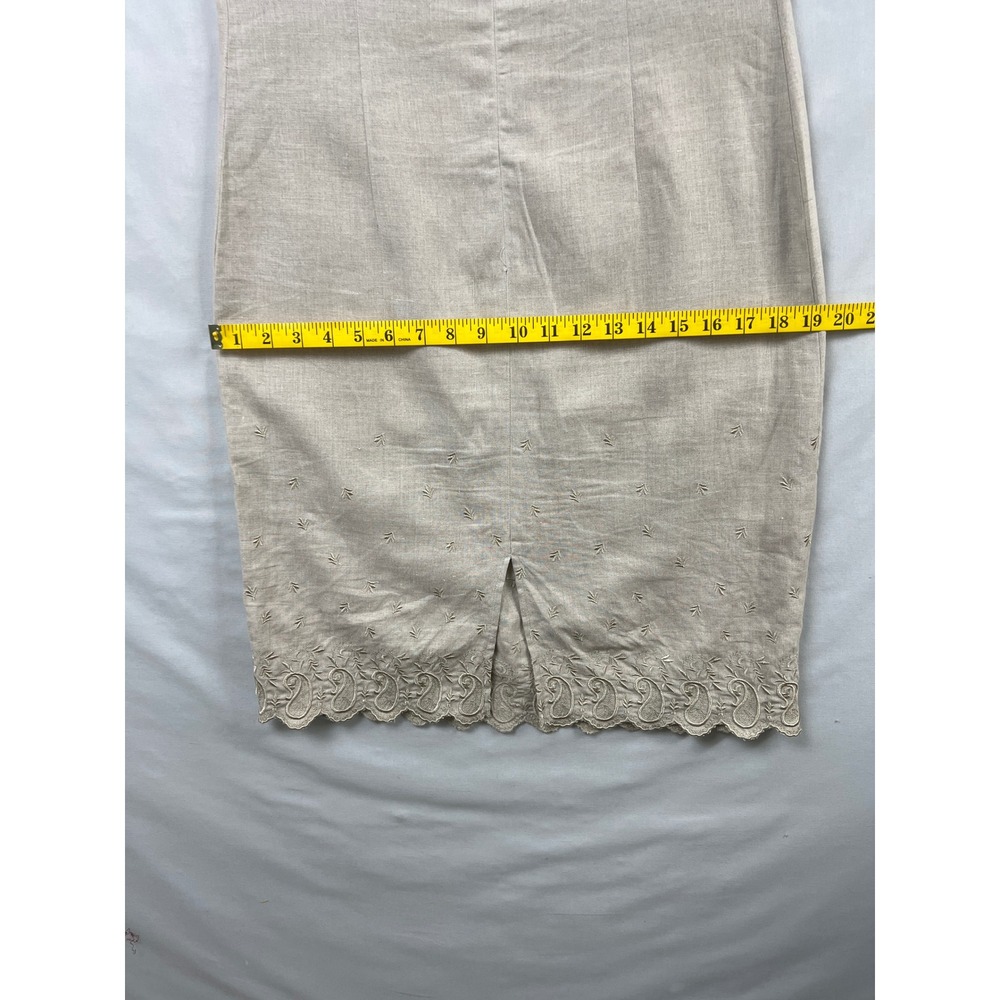 Eddie Bauer Dress Womens 4 Beige 100% Linen Embroidered Scalloped Hem Sheath - Picture 9 of 11